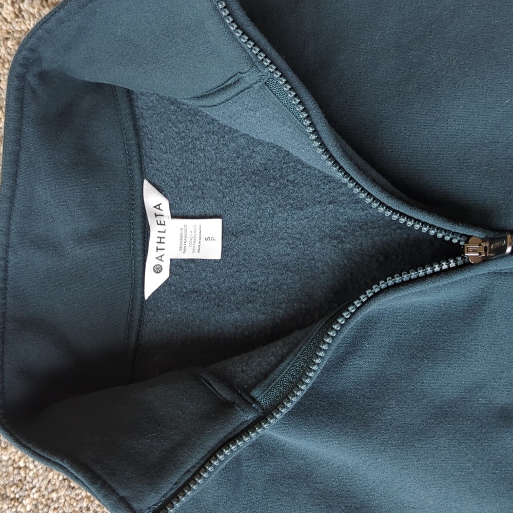 Athleta Forever Fleece 1/4 Zip Sweatshirt - Cypress Green S - Picture 3 of 5